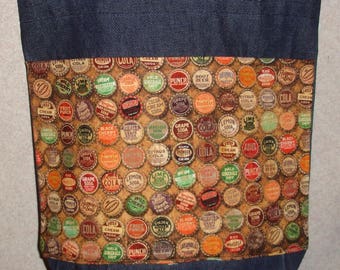 New Medium Handmade Soda Pop Drink Bottle Caps Denim Tote Bag