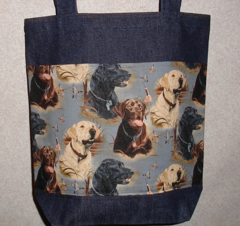 New Medium Handmade Labrador Retrieve Hunting Dog Denim Tote Bag