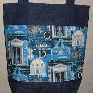 New Large Handmade Music Classical History Denim Tote Bag