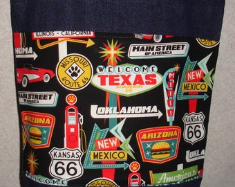 New Medium Handmade Route 66 Signs America Denim Tote Bag