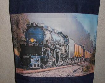 New Handmade Train Steam Vintage Locomotive Big Boy Union Pacific Original Photograph Photo Color Large Denim Tote Bag