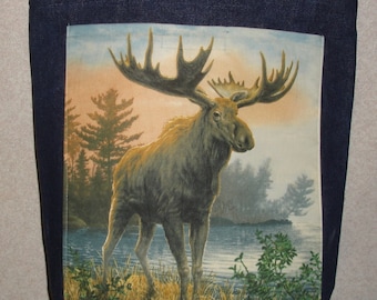 New Handmade Large Moose Wildlife Panel Denim Tote Bag