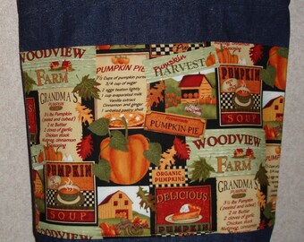 New Large Handmade Pumpkin Labels Fall Harvest Denim Shopping Tote Bag