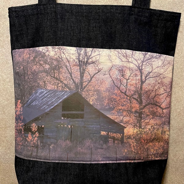 Old Barn Tote Bag Photo Photograph Fabric Large Denim Tote New Handmade