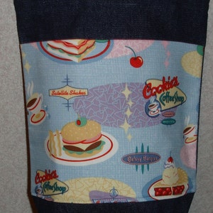 New Small Handmade Drive In Food Americana Denim Tote Bag