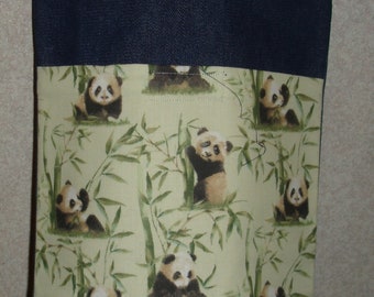 New Small Handmade Panda Bear Bamboo Wildlife Denim Tote Bag Purse