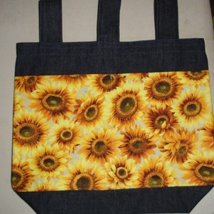 New Handmade Denim Walker Tote Bag Sunflowers on Pale Blue Theme