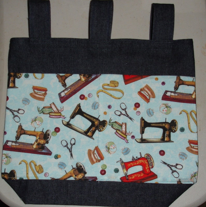 New Handmade Denim Walker Bag Antique Sewing Machine Theme image 1