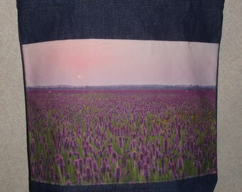 New Handmade Wildflower Liatris Blazing Star Original Photograph Photo Fabric Large Denim Tote Bag