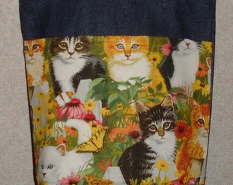 New Small Handmade sunflower kitty Cat Kitten Pet Denim Tote Bag