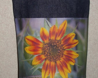 New Handmade Orange Sun Flower Sunflower Garden Original Photo Photograph Fabric Small Denim Tote Bag