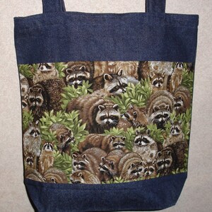 New Handmade Medium Raccoon Wildlife Denim Tote Bag