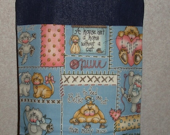 New Small Handmade Whimsical Cats Kittens Pet Kitty Denim Tote Bag