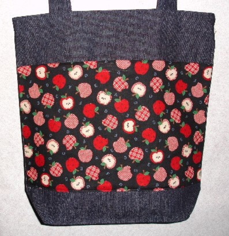 New Large Handmade ABC Country Apples Teacher Denim Tote Bag