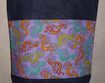 New Handmade Large Kokopelli Southwest Denim Tote Bag