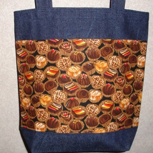 New Medium Handmade Chocolate Candy Treats Denim Tote Bag