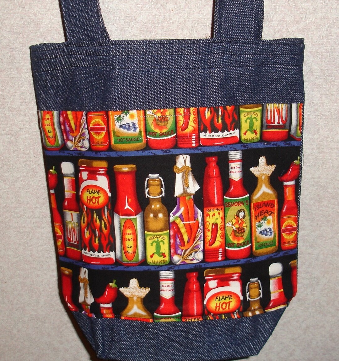 New Small Handmade Hot Sauce Cook Spicy Denim Tote Bag Purse Etsy
