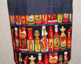 New Small Handmade Hot Sauce Cook Spicy Denim Tote Bag Purse