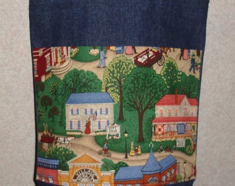 New Handmade Small Country Town Village Denim Tote Bag