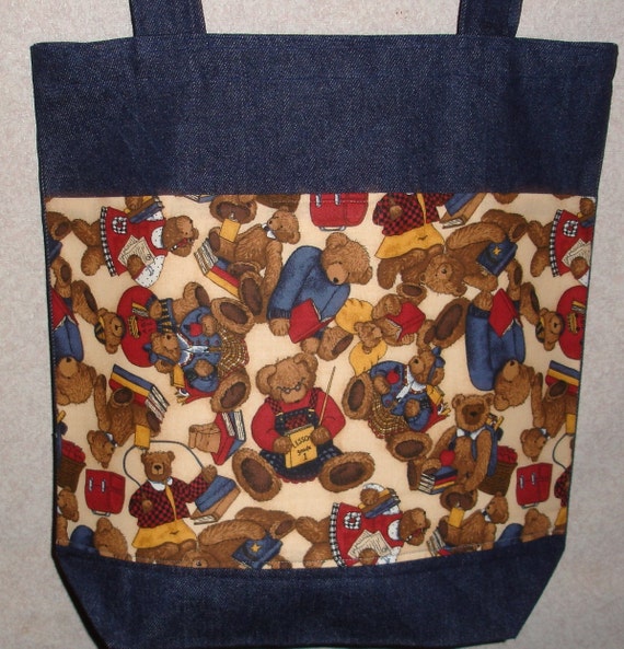 New Large Handmade Teacher School Teddy Bears Denim Tote Bag Etsy Ireland