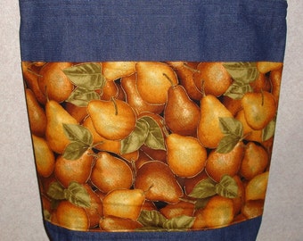 New Large Handmade Golden Pears Harvest Summer Fruit Denim Tote Bag