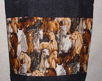 New Large Handmade Horse Farm Pet Country Denim Tote Bag