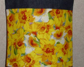 New Small Handmade Daffodil Garden Denim Tote Bag Purse