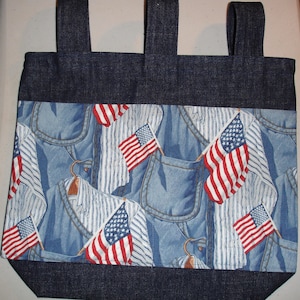 New Handmade Denim Walker tote Bag Flag Patriotic Overalls Theme