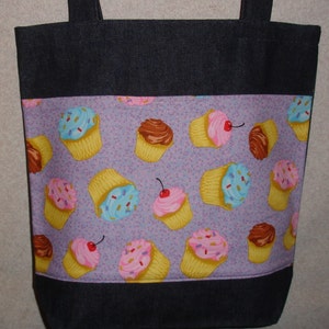 New Handmade Large Cupcake Baker Denim Tote Bag
