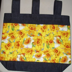 New Handmade Denim Walker tote Bag Daffodil Spring Flower Theme