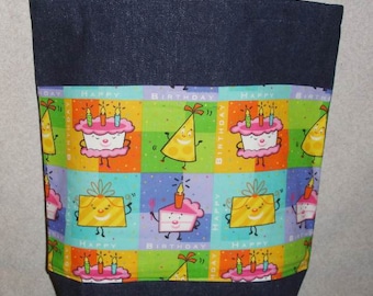 New Large Handmade Happy Birthday Denim Tote Bag