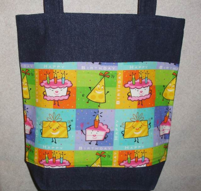 New Large Handmade Happy Birthday Denim Tote Bag image 1