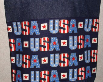 New Large Handmade USA Patriotic America Denim Tote Bag