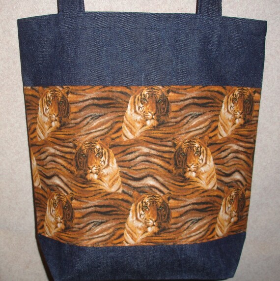 NEW Large Denim Tote Bag Gift Handmade//w Elvis Presley Fabric
