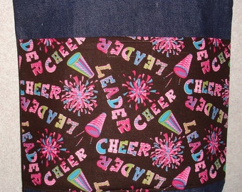 New Medium Handmade Cheer Cheerleader Denim Tote Bag