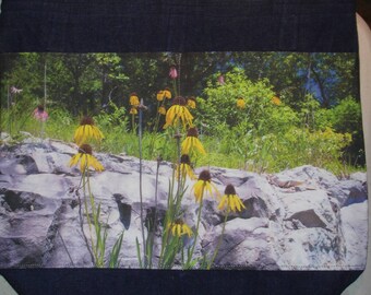 New Handmade Denim Walker Tote Bag Original Photo Wildflower Bluff Brown Eyed Susan Floral Theme