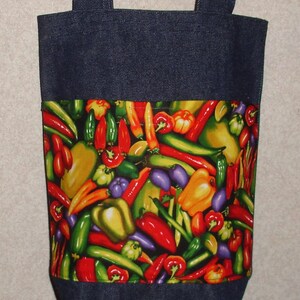 New Small Handmade Hot Chili Peppers Cook Spicy Denim Tote Bag Purse
