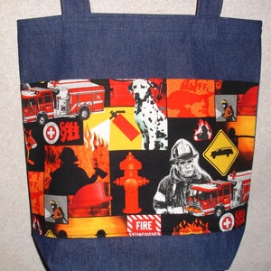 New Large Handmade Fireman Fire Rescue Dalmatian Denim Tote Bag