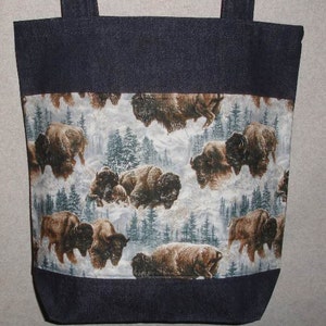 New Large Handmade Buffalo Western Wildlife Denim Tote Bag