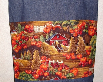 New Large Handmade Country Harvest Autumn Farm Denim Tote Bag