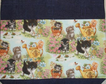Cat Walker Bag Kittens Kitties in the Garden Tote Bag Durable Practical Washable Denim with Pockets Handmade