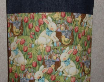 New Small Handmade Easter Bunny Tulips Denim Tote Bag