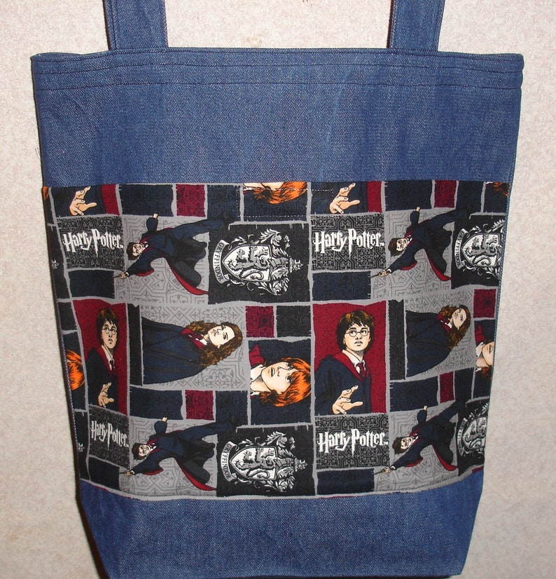 New Large Denim Tote Bag Handmade with Harry Potter Fabric