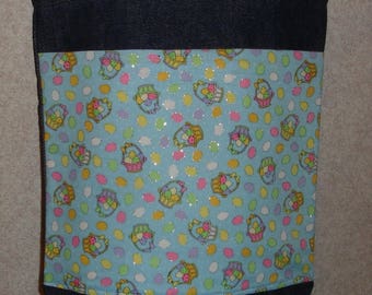 New Small Handmade Easter Egg Glittery Basket Denim Tote Bag