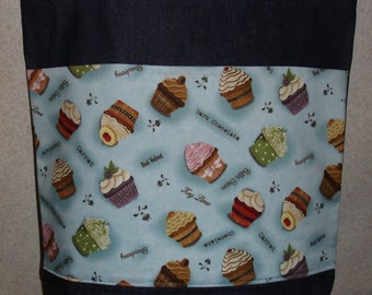 New Handmade Large Fancy Decorated Cupcakes Denim Tote Bag