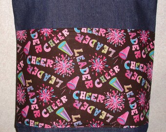 New Handmade Cheerleader Cheerleading Cheer Sports Large Denim Tote Bag