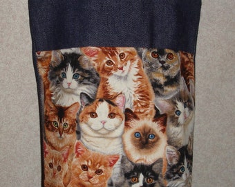 New Small Handmade Packed Cat kitty kitties Kittens Pet Denim Tote Bag