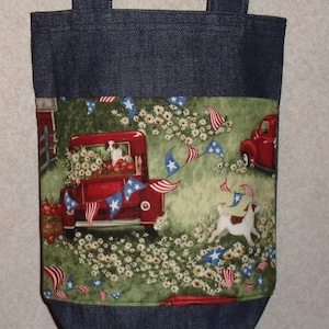 New Small Handmade Americana Pickup Truck Country Denim Tote Bag