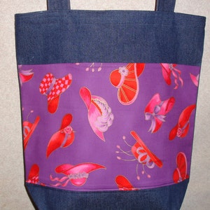 New Handmade Red Hat Lady Large Purse Denim Tote Bag