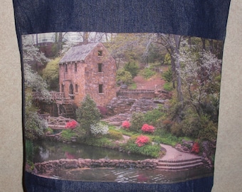 New Handmade Old Mill Spring as seen in Gone with the Wind Original Photograph Photo Large Denim Tote Bag